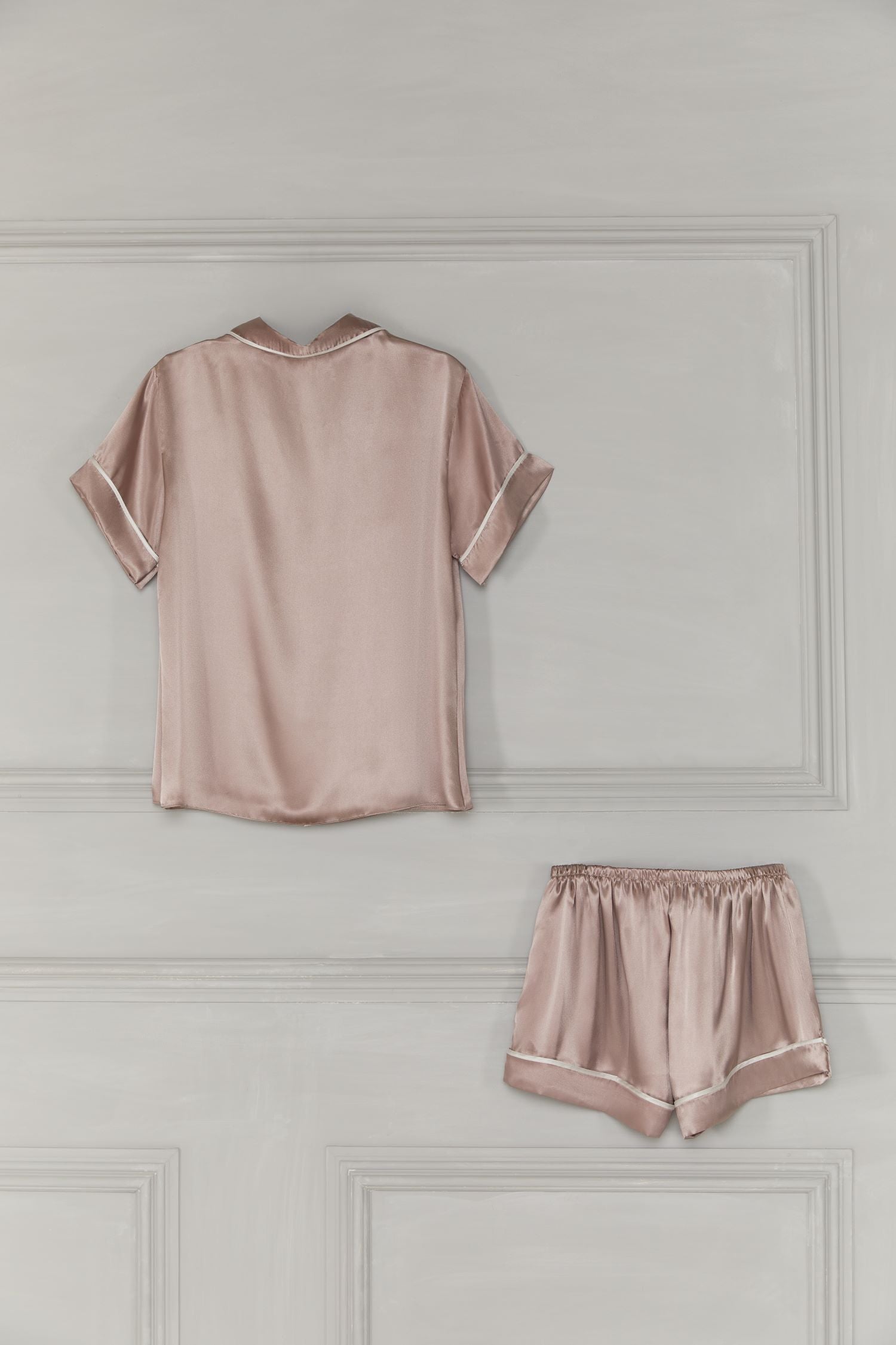 Mink Satin Pyjamas with Piping Short sleeve with Shorts