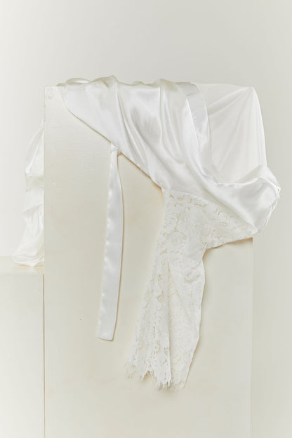 Ivory Long Dressing Gown with Lace